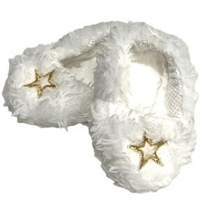 American Girl Doll Slippers Fuzzy White Fur Gold Star Pajama Shoes Accessory New